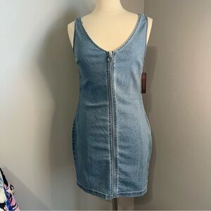No Boundaries Junior's M Zip Front Sleeveless Medium Wash Denim Mini Dress